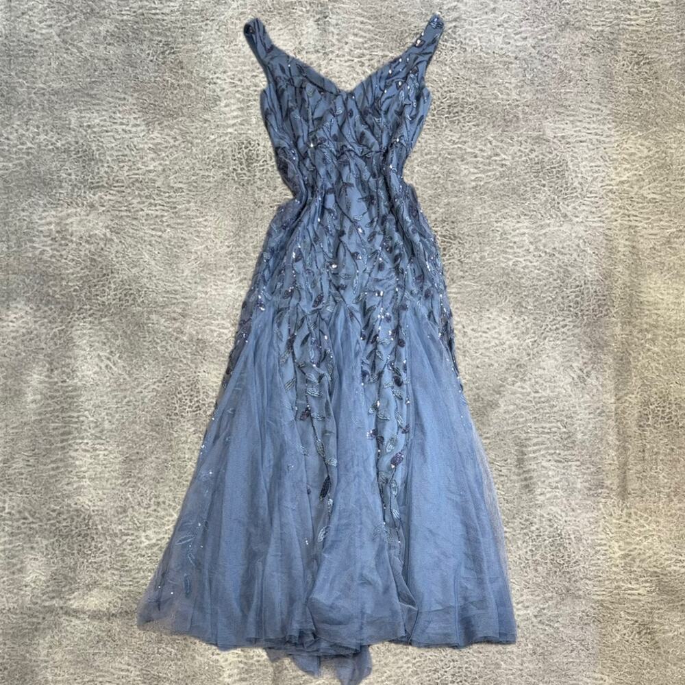 Dreamy Blue Sequin Floral Maxi Dress Gown